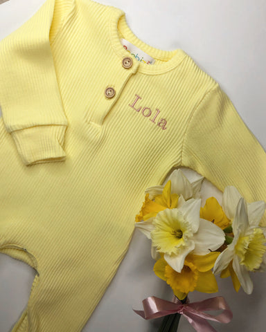 Personalised Yellow Ribbed Romper