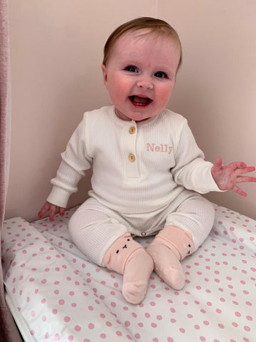 Personalised Ivory White Ribbed Romper