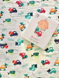 Bamboo muslin blanket with cars and trucks design