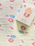 Bamboo muslin blanket with pink elephants and blue clouds design
